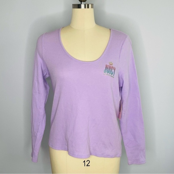 Juicy By Juicy Couture Womens Boat Neck Long Sleeve T-Shirt-Lilac- Size XL- NWT - Picture 3 of 9